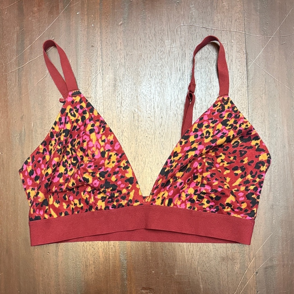Auden leopard print maroon black and pink spot unlined bralette size medium